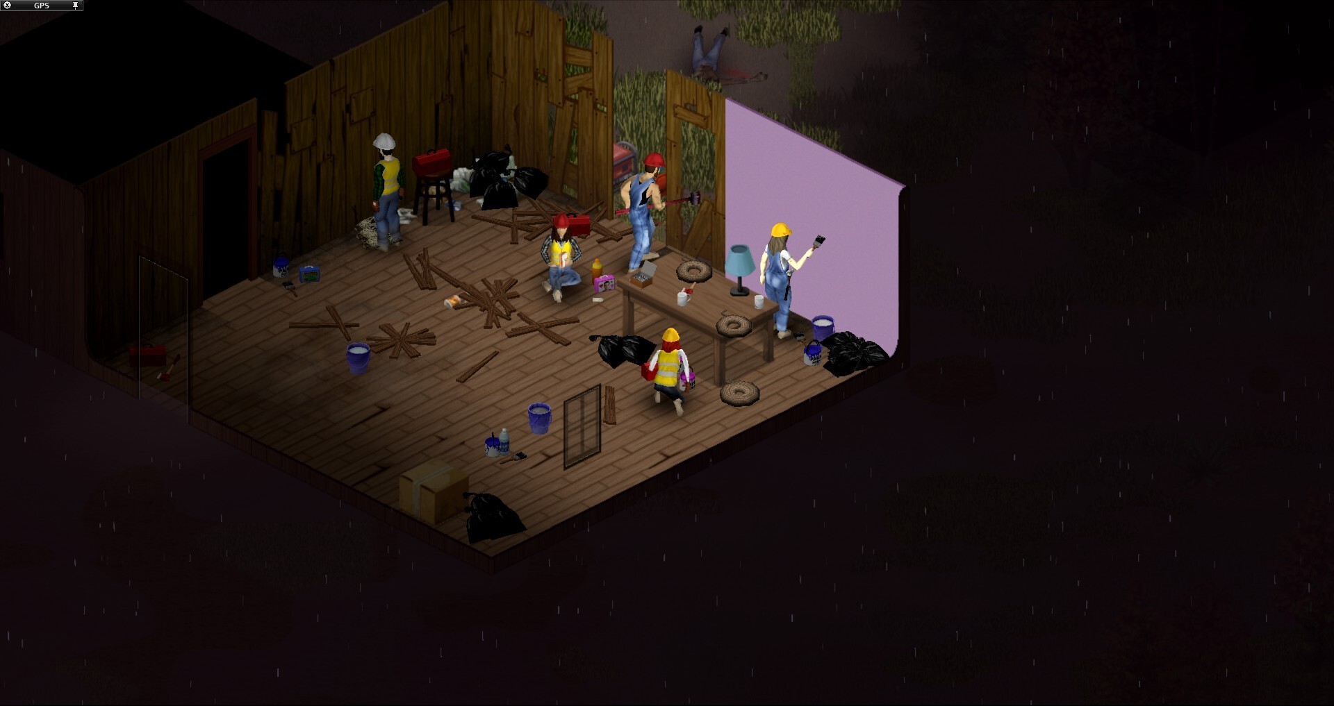 A tense Project Zomboid PvP standoff between survivors